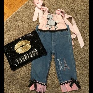 EUC-custom boutique poodle overalls w/ruffled bum